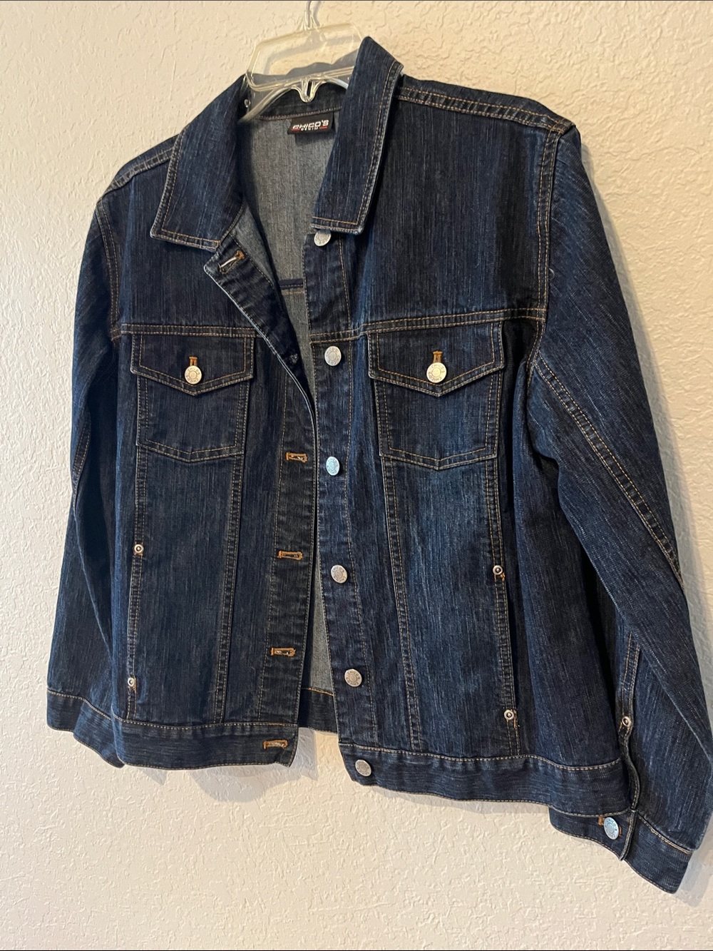 Chico's Dark Blue Denim Jean Jacket Size 1